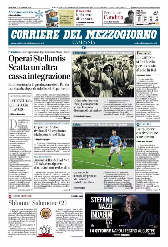 Prima-pagina-corriere del mezzogiorno-del-2024-09-29